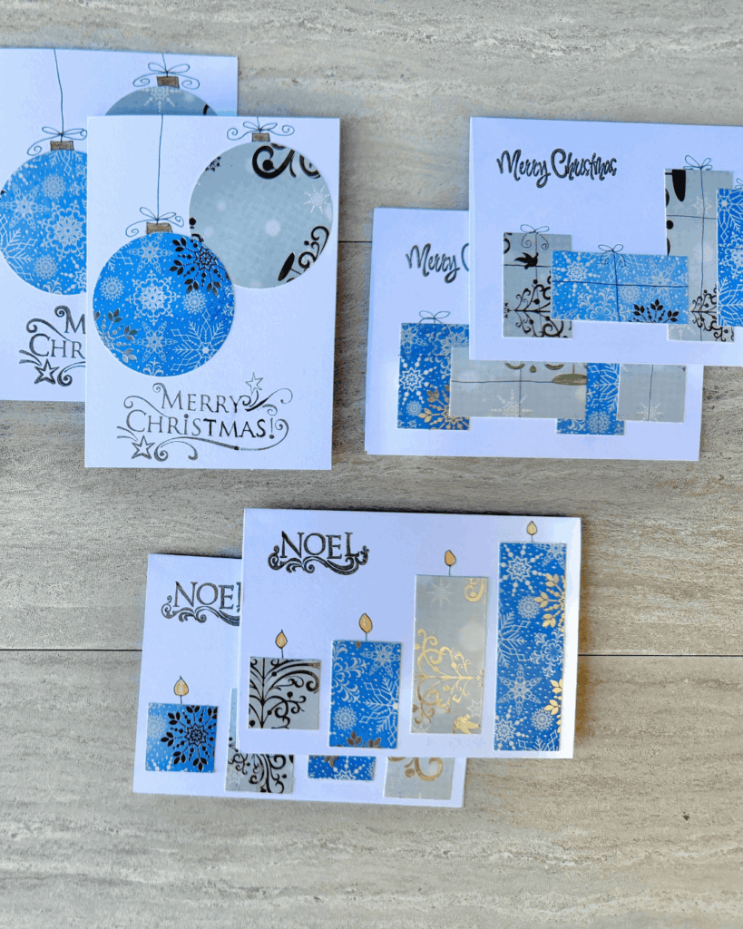Holiday Cards available in 4 different styles. Ornament balls, Presents, Candles and Trees. Custom order your set today!